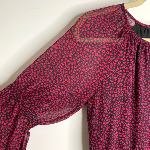 RACHEL ROY Black Wild Pink Combo Elastic Waist Sheer Ruffle‎ Dress Sz S - Picture 3 of 11